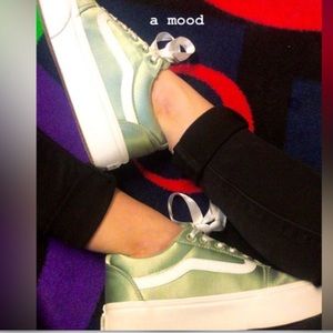 Women’s Metallic Satin Mint Green Old Skool Platform Vans